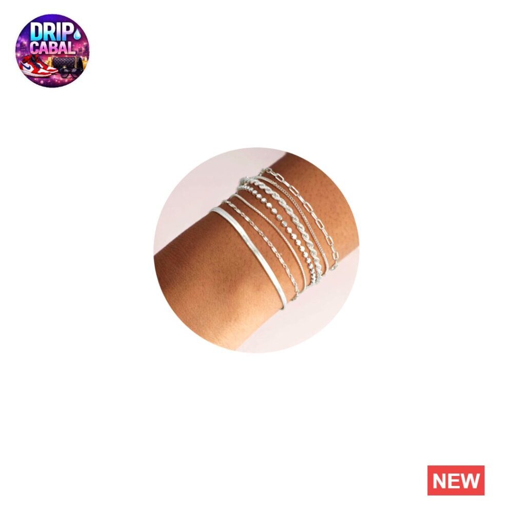 Silver Plated Bracelet Set Adjustable Layered Minimalist Fashion Jewelry